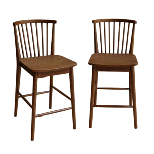 Lot de 2 tabourets de bar à barreaux bois d'hévéa et contreplaqué noyer - 48 x 58 x 98.5 cm - Paula