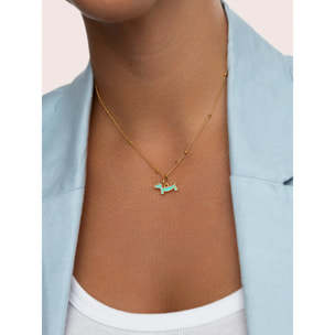 Charm Mini Dog Teckel Enamel Sky Placcato Oro