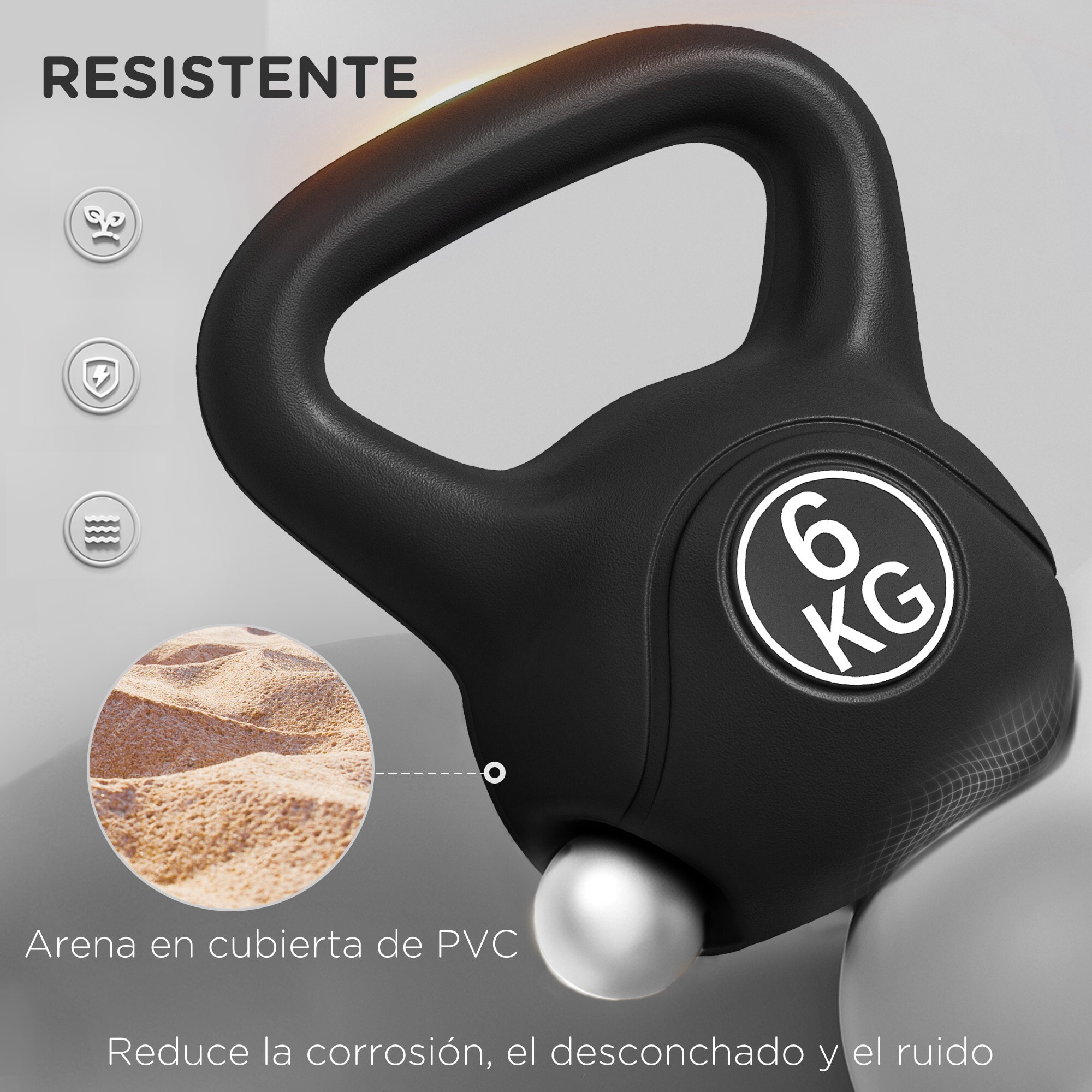 Pesa Rusa de 6 kg Kettlebell de Fiteness Relleno de Arena con Mango Ancho Antideslizante para Ejercicios y Entrenamiento en Casa y Gimnasio 20x13x22 cm Negro