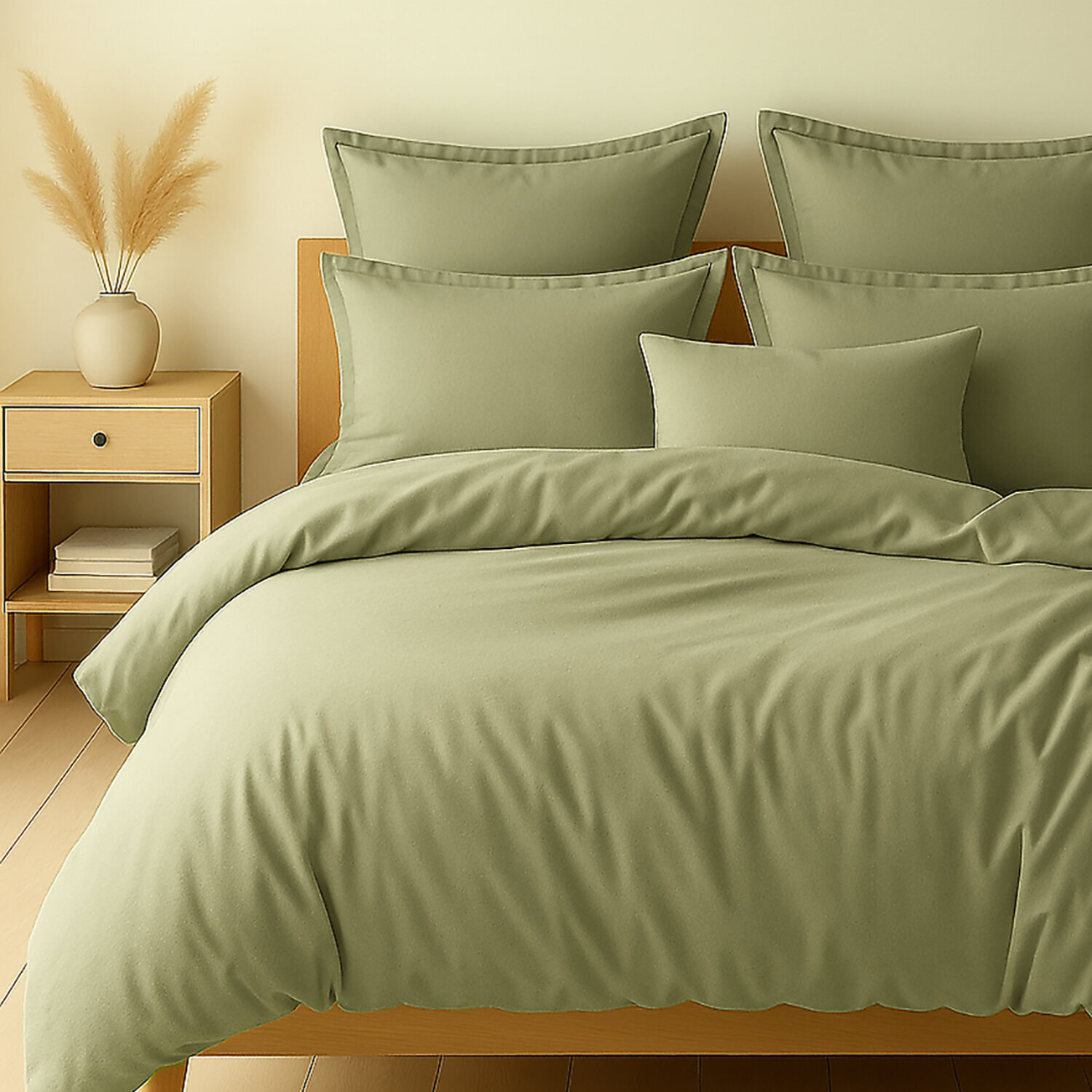 Parure housse de couette unie 100% coton - essentiel - verveine