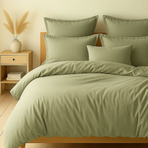 Parure housse de couette unie 100% coton - essentiel - verveine