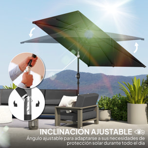 Sombrilla de Terraza Exterior, 198x294 cm, Parasol de Terraza Exterior con Ángulo Ajustable, Manivela, Mástil de Aluminio Desmontable y Anti-UV, Sombrilla para Jardín, Patio, Gris Oscuro