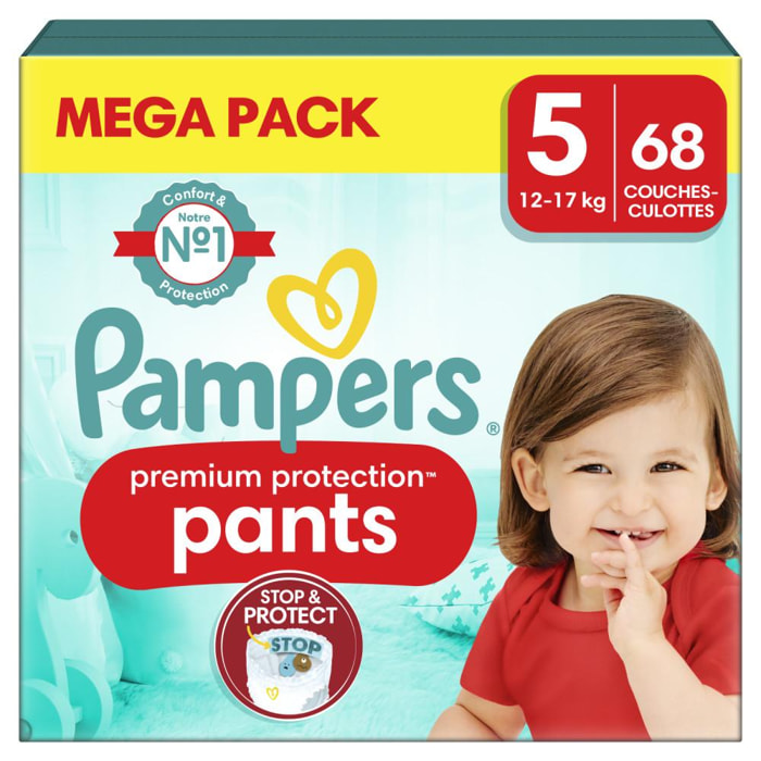 68 Couches-Culottes Premium Protection Taille 5, 12kg - 17kg, Pampers
