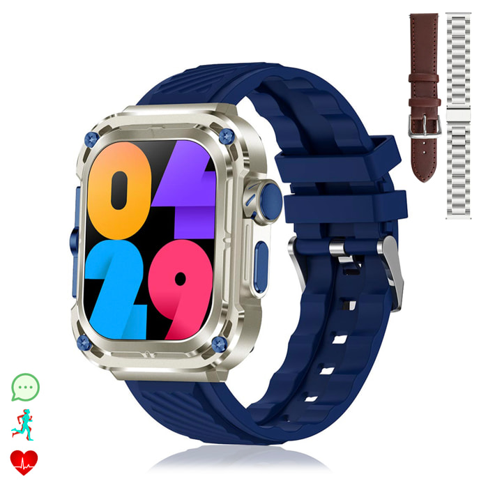 Smartwatch Z85 Max con schermo da 2", triplo cinturino. Monitor sanitari, ECG, pressione sanguigna. Modalità sport, chiamate BT.