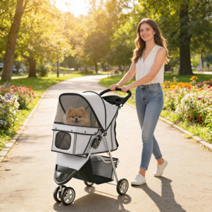 Poussette buggy pour chien chat animaux roue avant pivotante 360 degrés gris