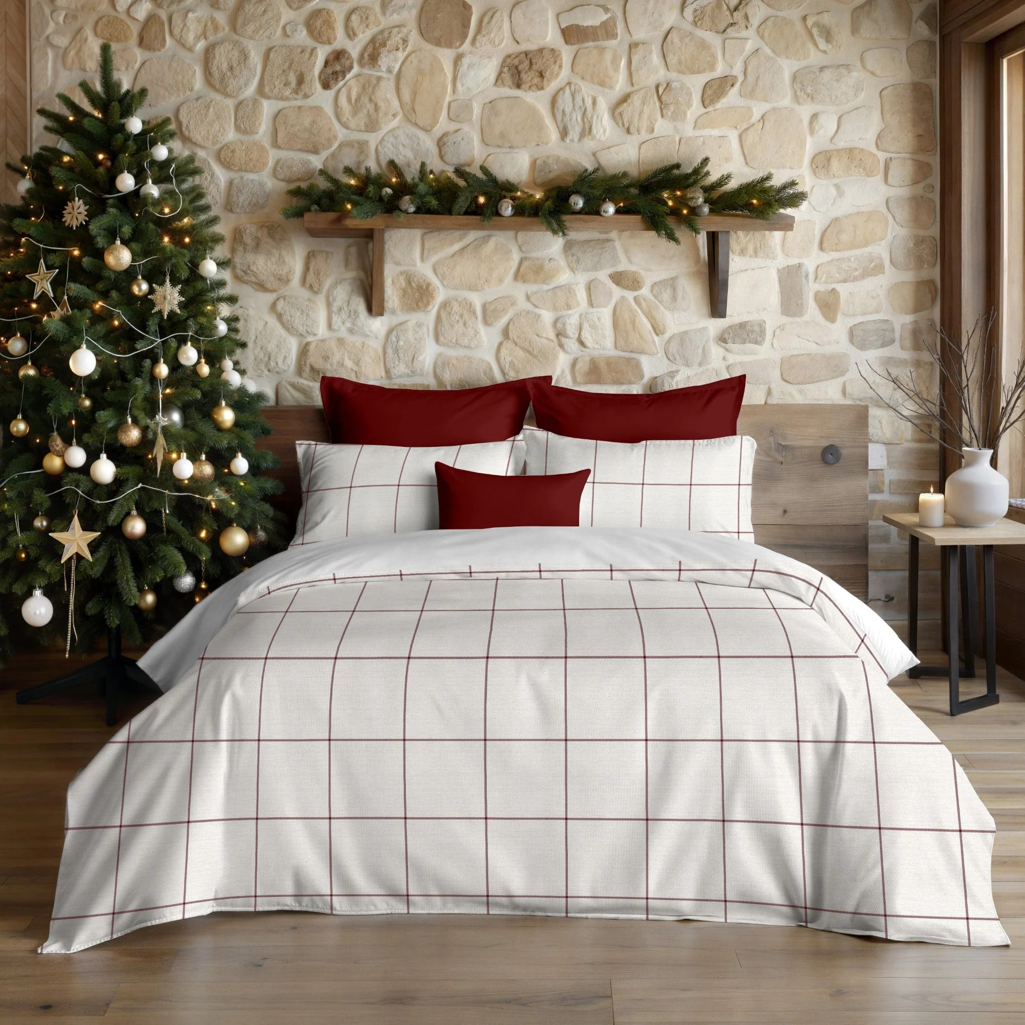 Housse de couette avec boutons-pression Red Windowpana