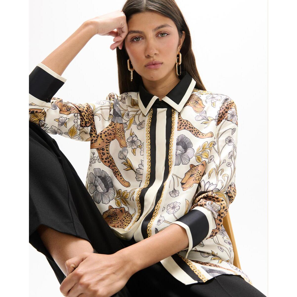Camicia con stampa leopardata e bordo