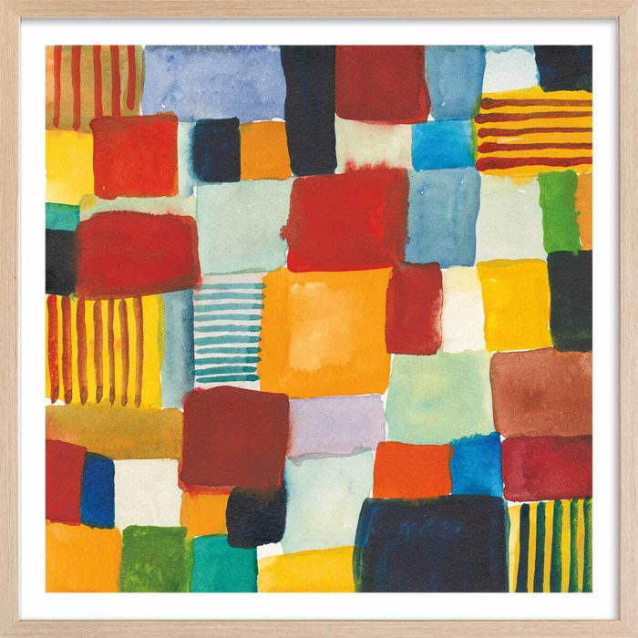 Poster damiers colorés Affiche + cadre en bois - Chêne