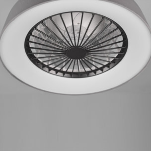 Faresund - Ventilatore e plafoniera LED Ø47 cm con bordo in tessuto grigio, telecomando, dimmer, timer, luce notturna ed effetto stelle