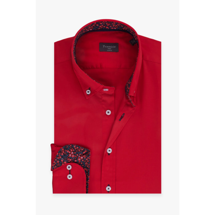 camicia uomo 1 bottone button down slim Satin Unito Rosso