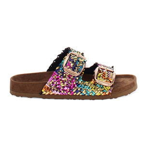 Sandali bassi da donna intrecciati multicolor