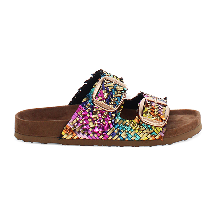 Sandali bassi da donna intrecciati multicolor