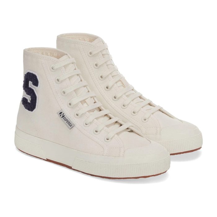 Superga Le Superga MID CUT UOMO DONNA 2295 COTTON TERRY PATCH WHITE AVORIO-NAVY-F