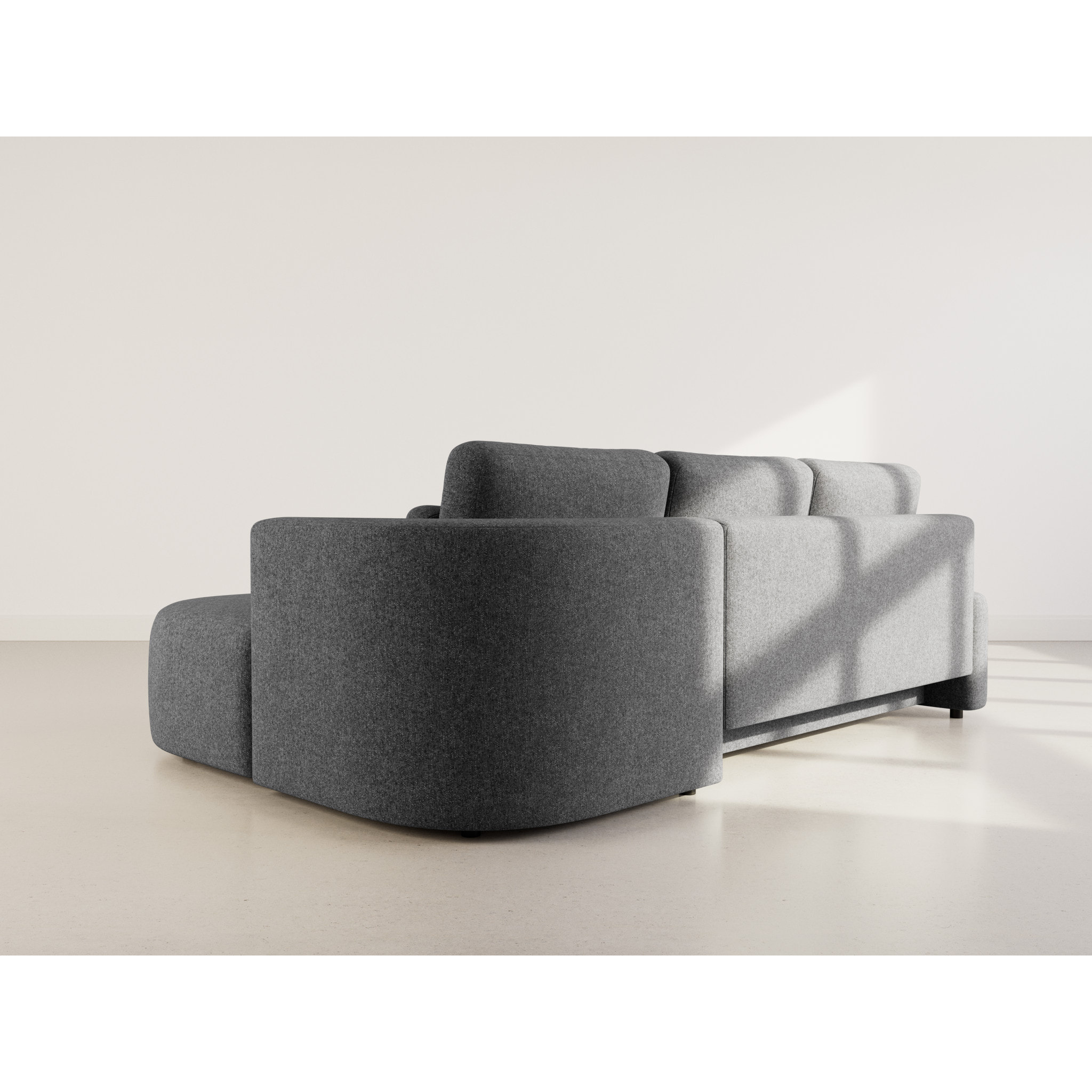 Mahina - canapé d'angle droit 4 places convertible avec coffre en tissu texturé - Gris Anthracite