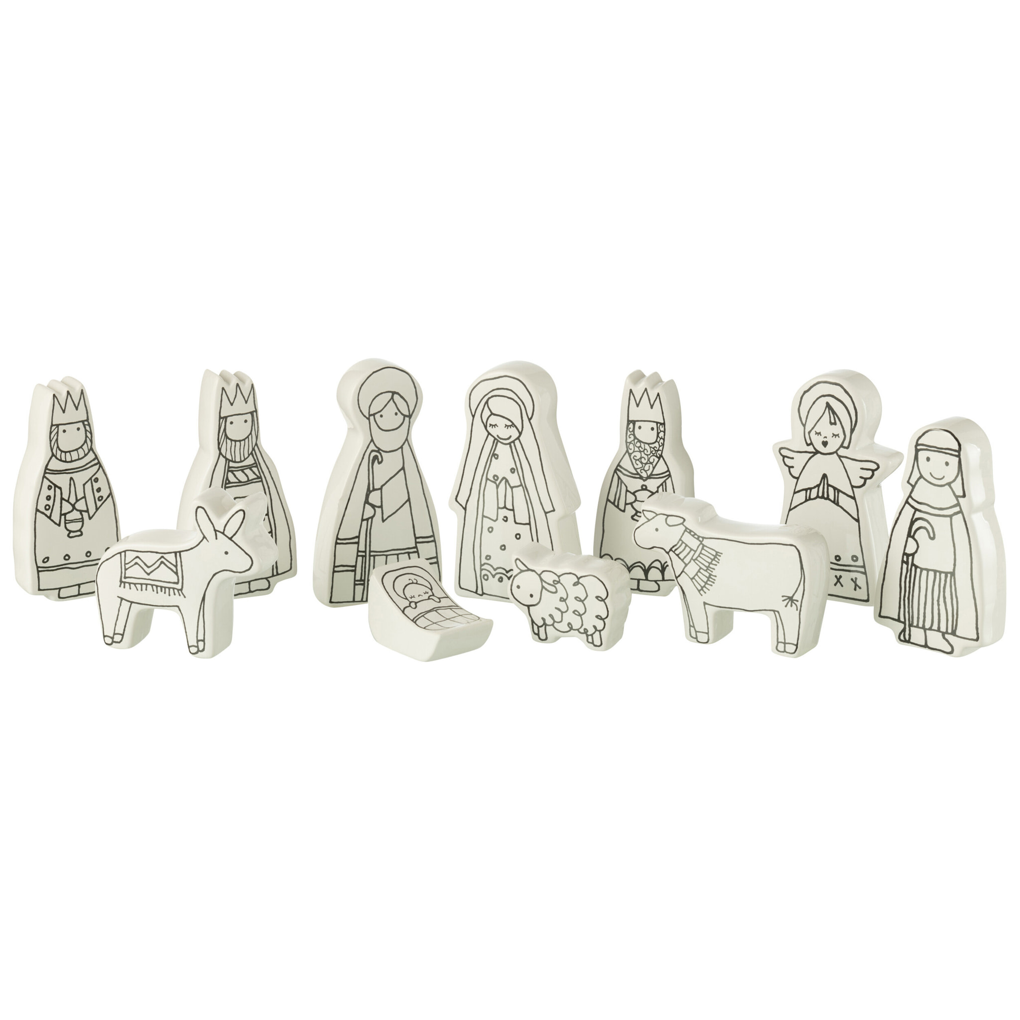 J-Line décoration crèche 11 Pièces Dolomie - blanc/noir - large