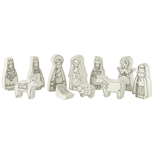 J-Line décoration crèche 11 Pièces Dolomie - blanc/noir - large