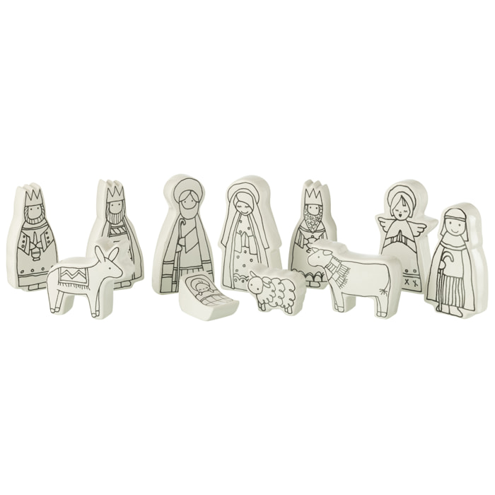 J-Line décoration crèche 11 Pièces Dolomie - blanc/noir - large