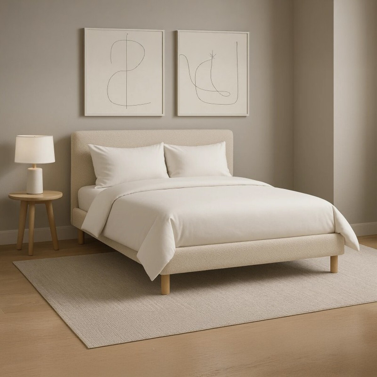 Lit Colisée avec tête de lit| Robuste et confortable | Montage simple rapide | Bouclette | Sable