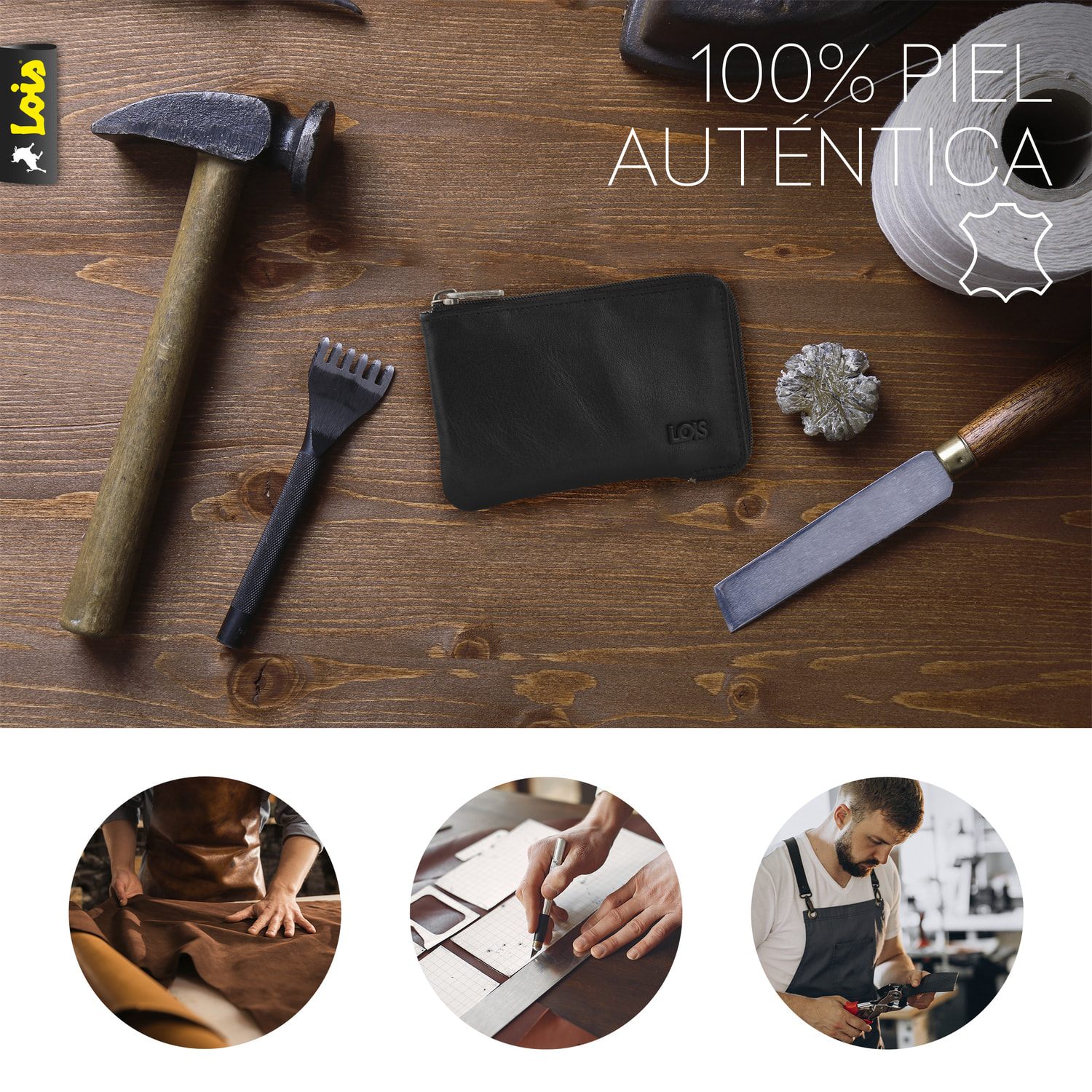 Monedero Piel Hombre Lois Lubbock Negro