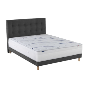 Ensemble matelas mousse ELYSIA + sommier + tête de lit, chenille bouclettes Gris anthracite