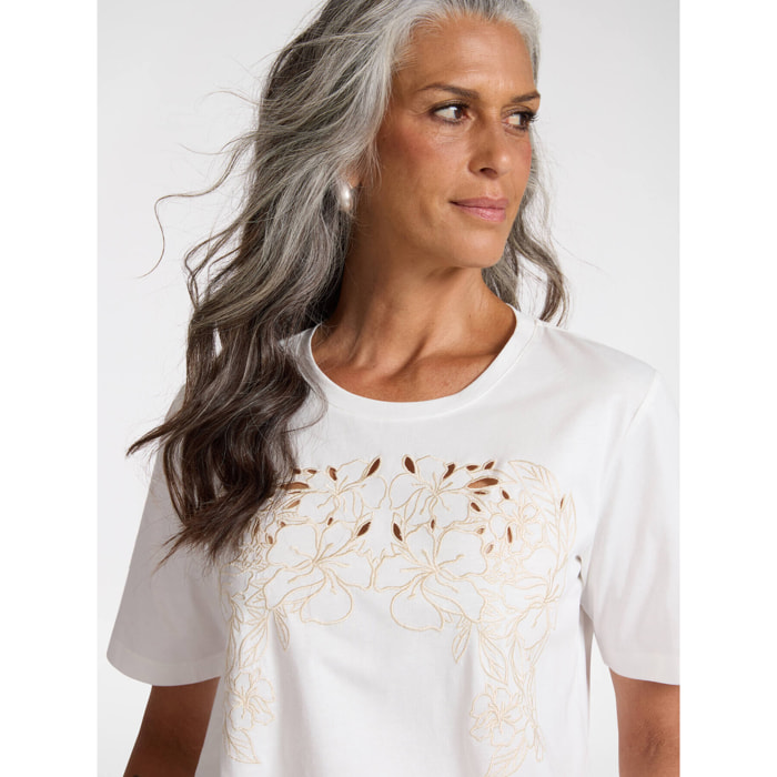 Elena Mirò - T-shirt con ricamo floreale - Bianco