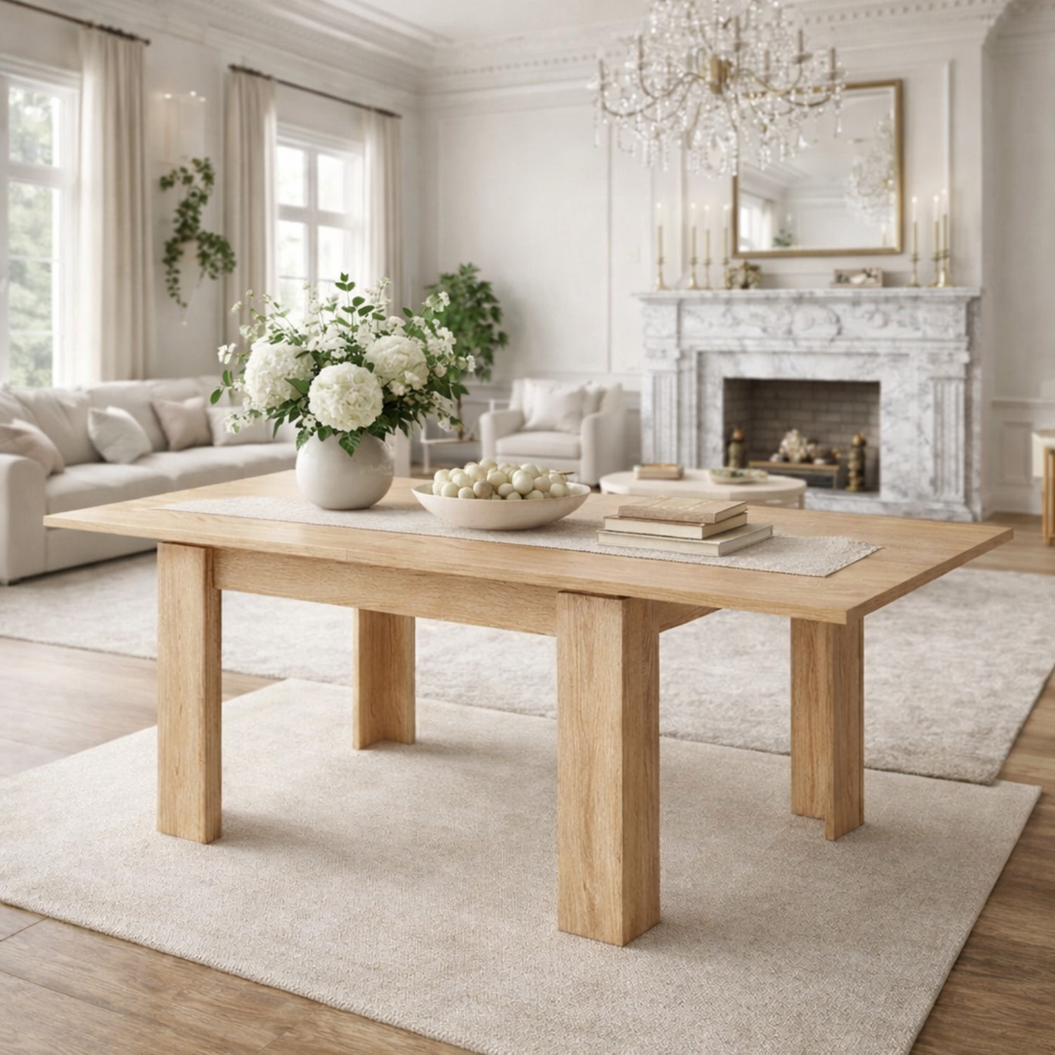 Tavolo Allungabile Moderno Gambe Spesse Design Minimal Meccanismo Centrale Estensibile Ideale Per Cucina Sala da Pranzo 90 x 90 / 180 x 90 Cm Rovere