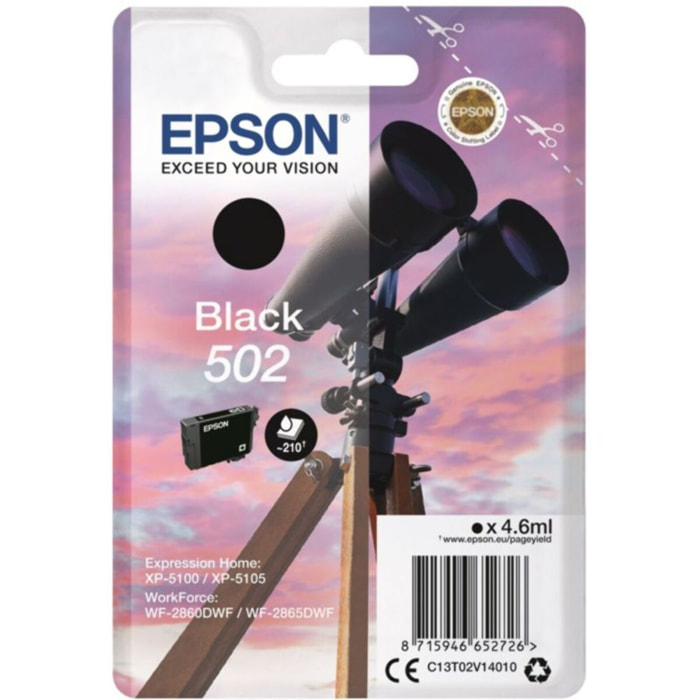 Cartouche d'encre EPSON Originale 502 Noire Série Jumelles - C13T02V14010