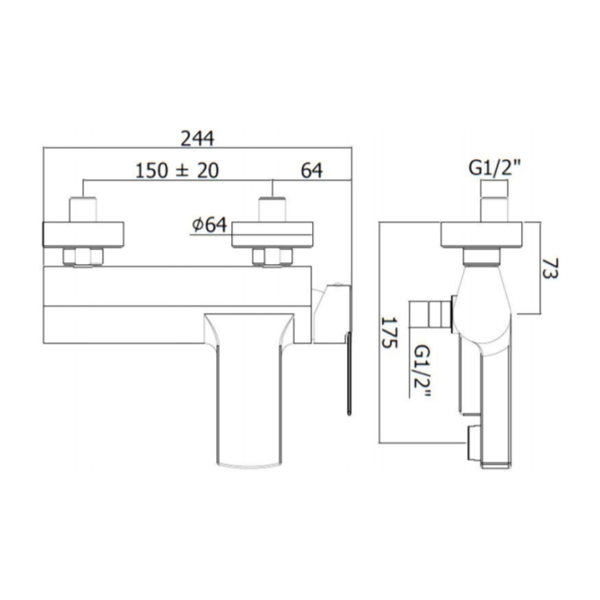 by Paffoni B-Way Mitigeur bain / douche à levier, Noir mat (SATBSBW222)