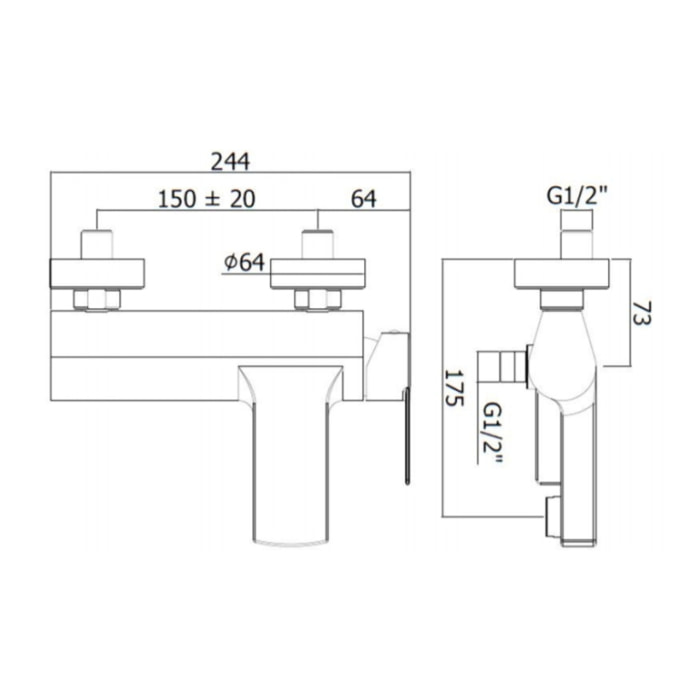 by Paffoni B-Way Mitigeur bain / douche à levier, Noir mat (SATBSBW222)