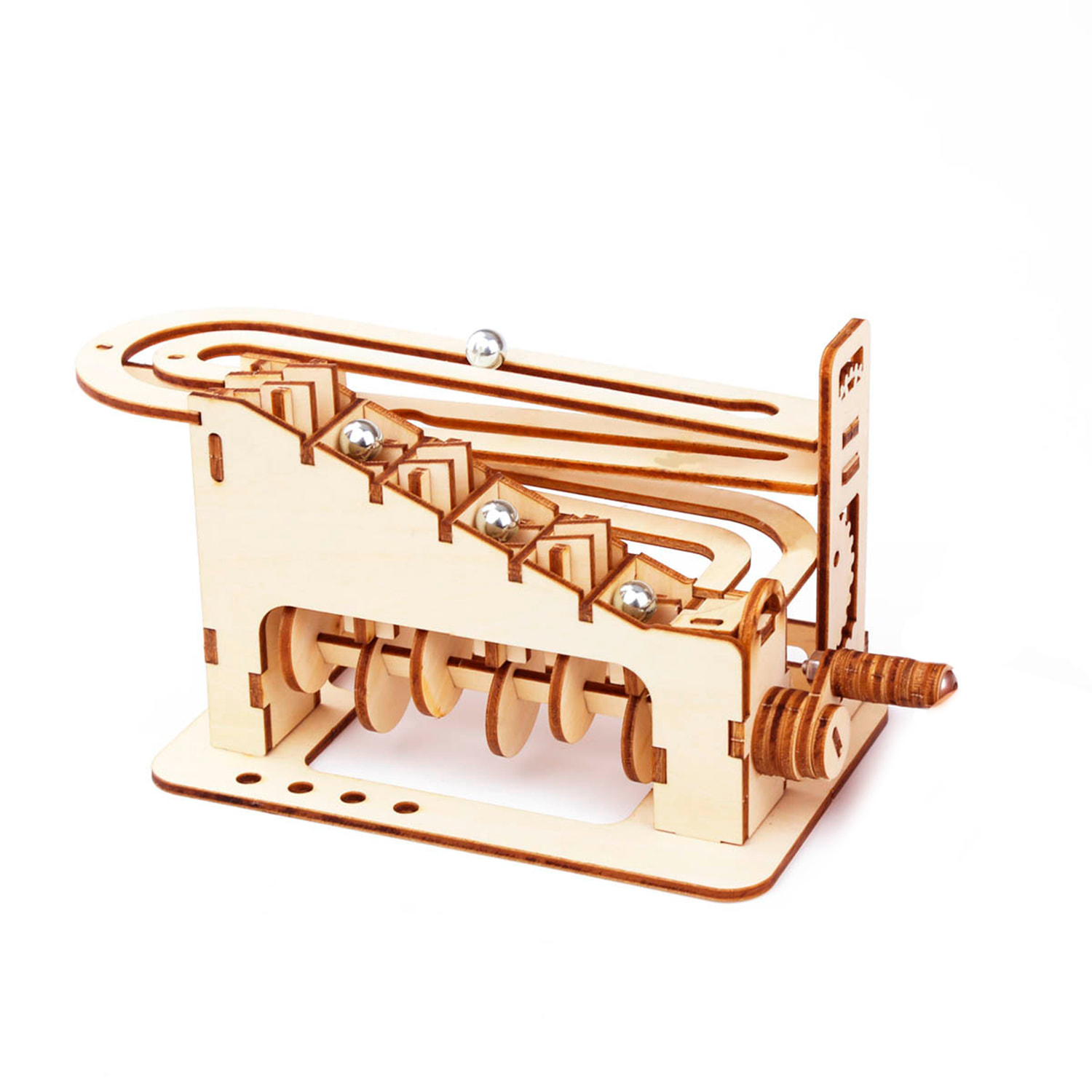 Maqueta de Madera 3D, diseño de Pista de canicas. 78 piezas.