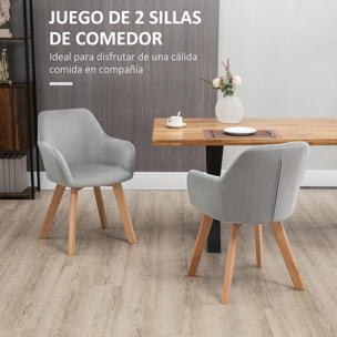 Juego de 2 Sillas de Comedor Modernas Tapizado en Terciopelo 54x57x80 cm Gris