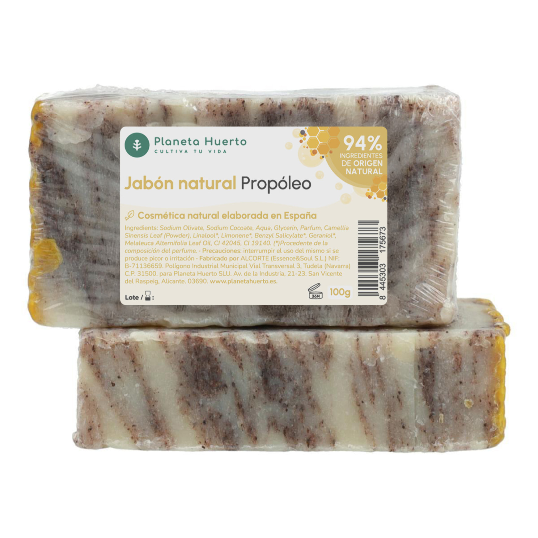 PLANETA HUERTO | Jabón Natural de Aceite de Oliva y Propóleo 100 g | Antibacteriano y Cicatrizante | Protección para la Piel