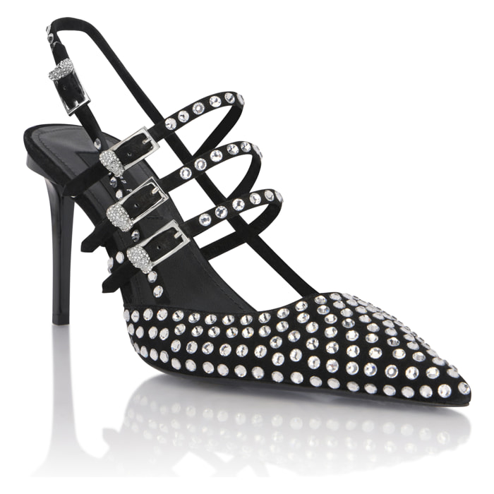 PHILIPP PLEIN Suede Slingbacks Skull Belts 9