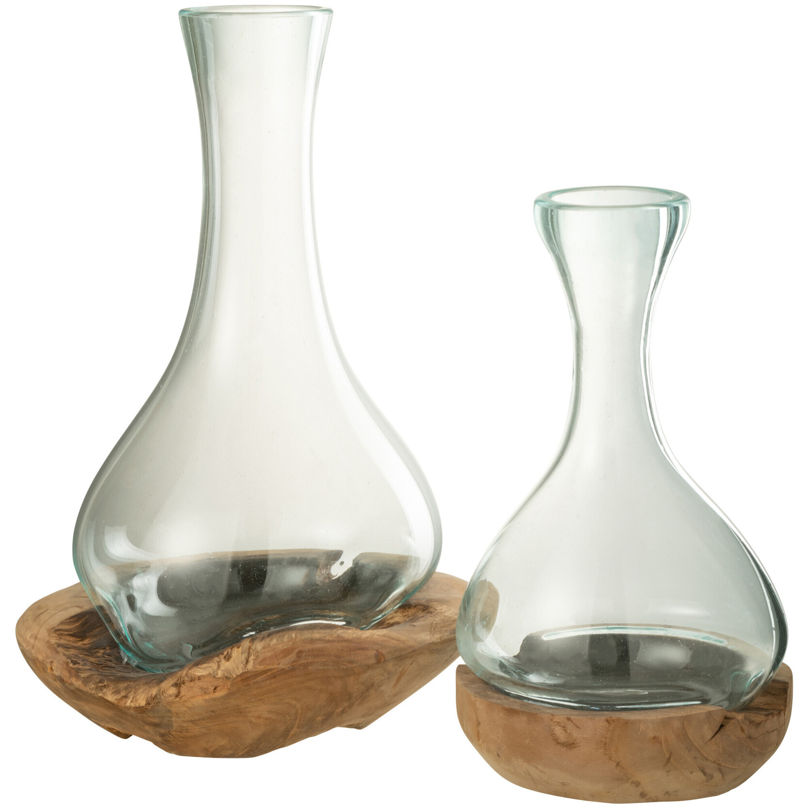 J-Line vase Bouteille Gamal - bois/verre - naturel/transparent - large - 33.5 cm de hauteur