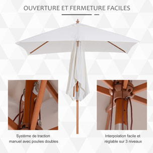 Parasol rectangulaire inclinable bois polyester haute densité 2L x 1,5l x 2,3H m crème