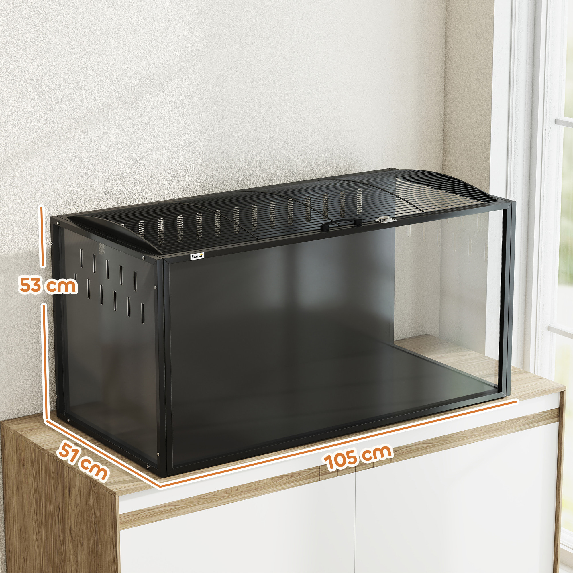 Cage hamster rongeur acier noir acrylique transparent toit ouvrant 105x51x53cm