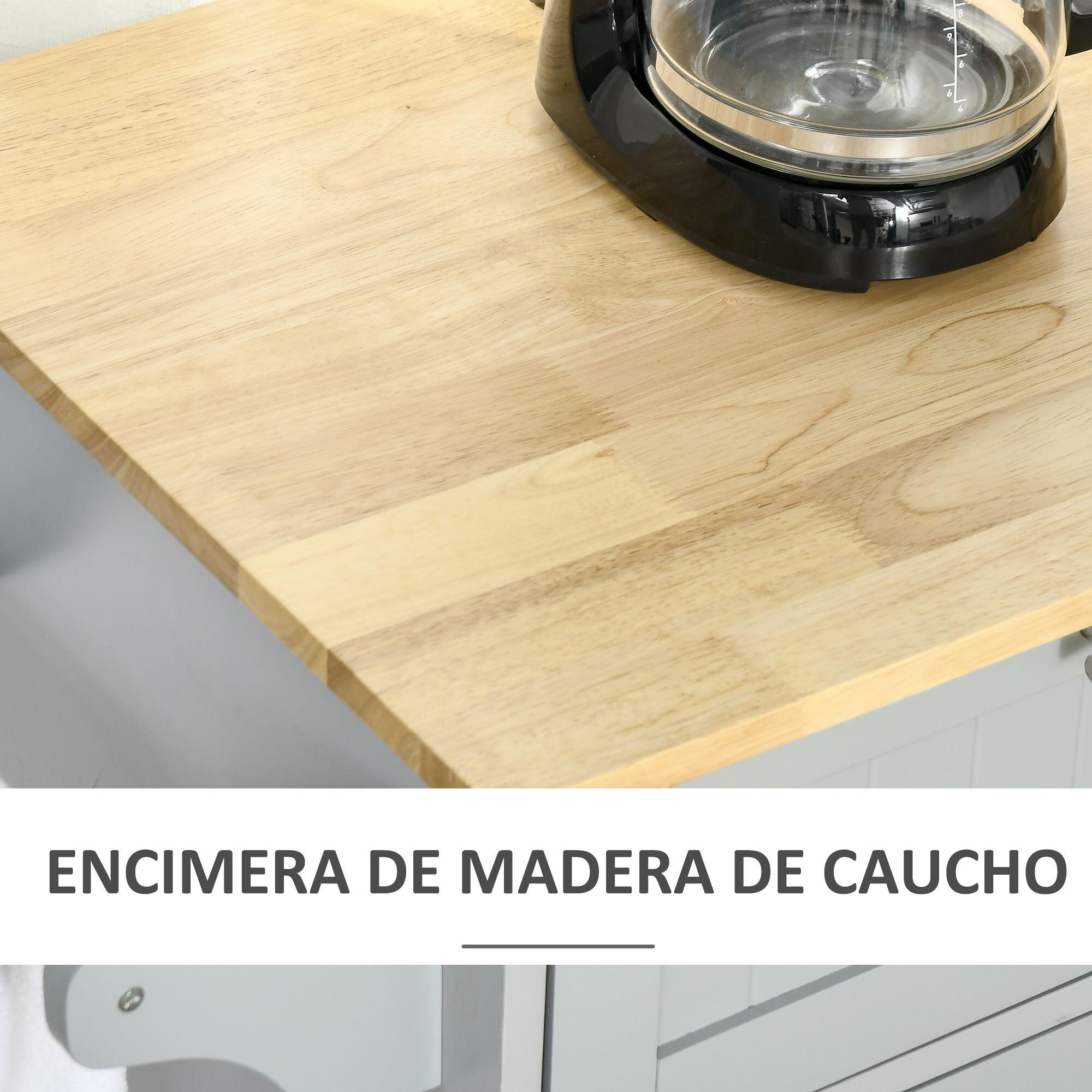 Isla de Cocina Carro de Cocina con Ruedas Carrito de Servicio Multiusos con 2 Cajones 3 Puertas Estantes Ajustables y Barra Colgante para Comedor 121x46x91 cm Gris