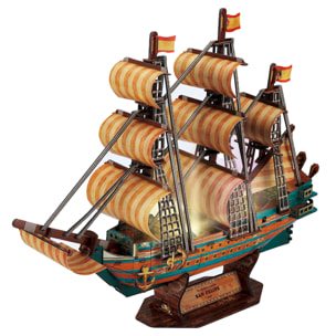 Puzzle 3D buque Armada Española SAN FELIPE con luces LED. 46*14*36,4 cms y 146 piezas.