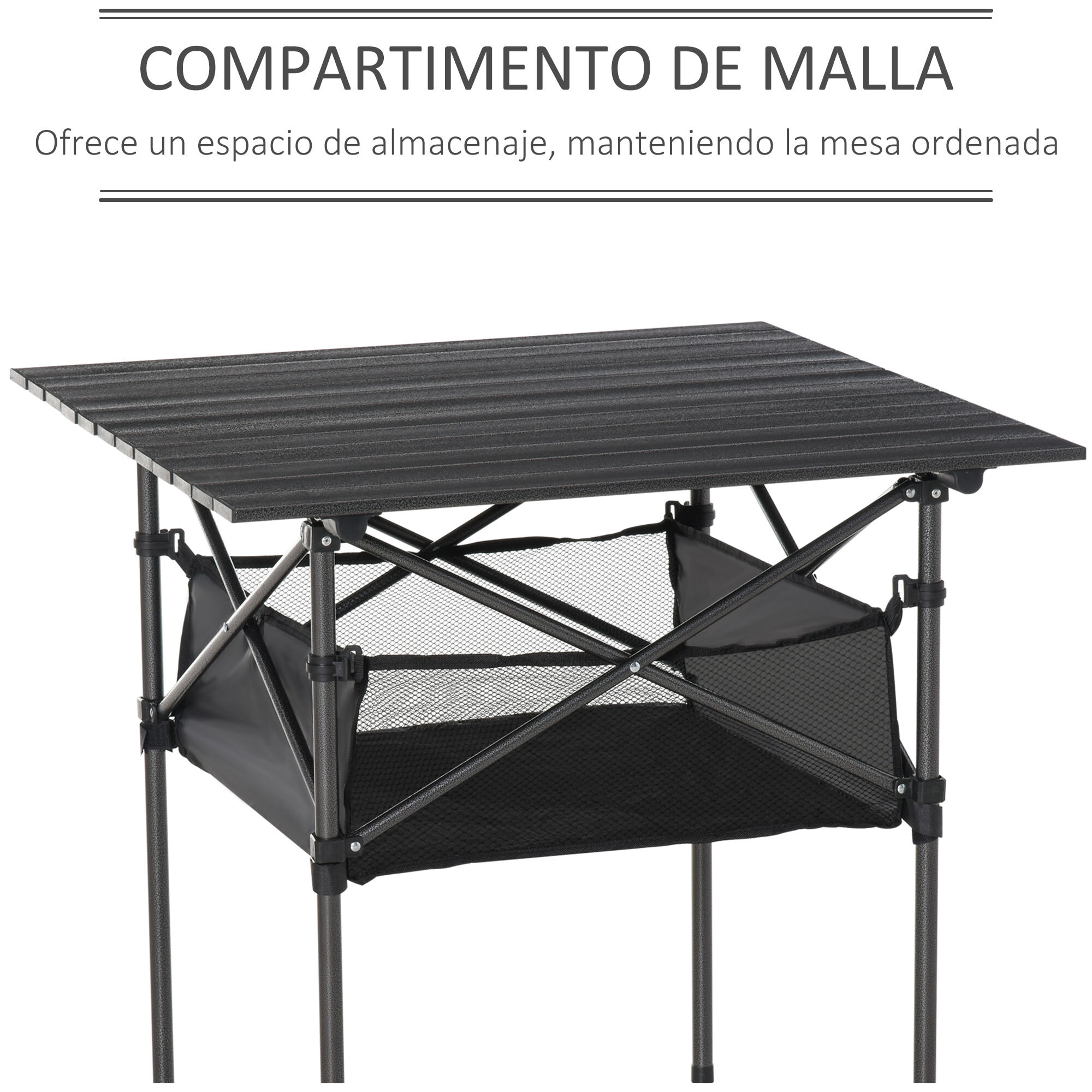 Mesa de Camping Plegable con Almacenaje de Malla Bolsa de Transporte 70x70x69 cm