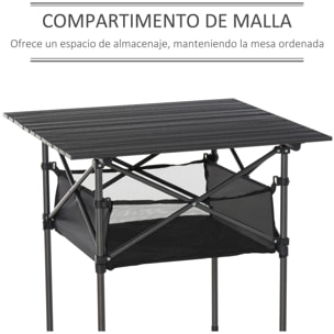 Mesa de Camping Plegable con Almacenaje de Malla Bolsa de Transporte 70x70x69 cm