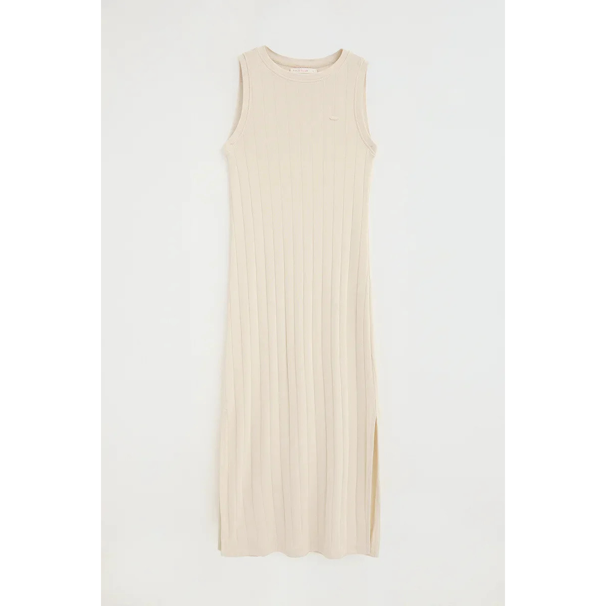 Vestido color crema de canalé sin mangas y logo Polo Club