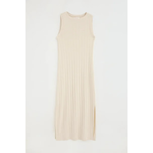 Vestido color crema de canalé sin mangas y logo Polo Club