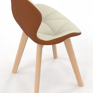 Chaises Gladys en tissu beige et camel et pieds bois - lot de 4