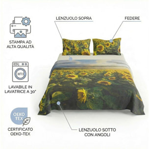 Set completo letto matrimoniale 100% cotone, 180x200 cm, con Stampa Digitale di Alta Qualità, Intrecci