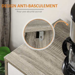 Buffet design scandinave 4 portes 2 étagères piètement bois de pin panneaux portes motif chevrons blanc aspect bois gris