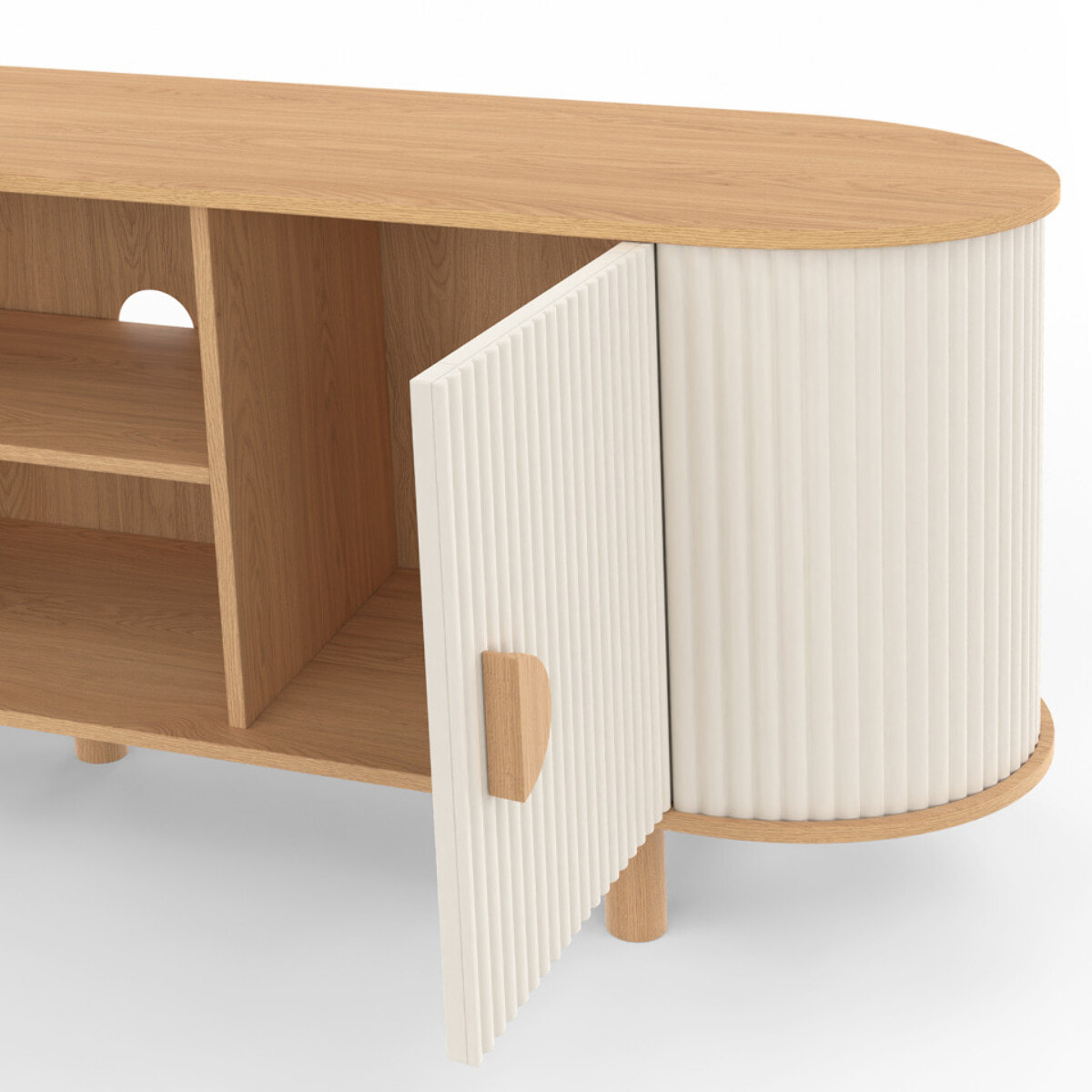 Meuble TV Kanel beige effet cannelé 140cm