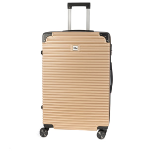 DAM Valigia media trolley rigida ultraleggera, in ABS ad alta resistenza con angoli rinforzati. Chiusura numerica e 4 ruote doppie removibili e girevoli a 360°. 46x27x70 Cm. Colore: Oro