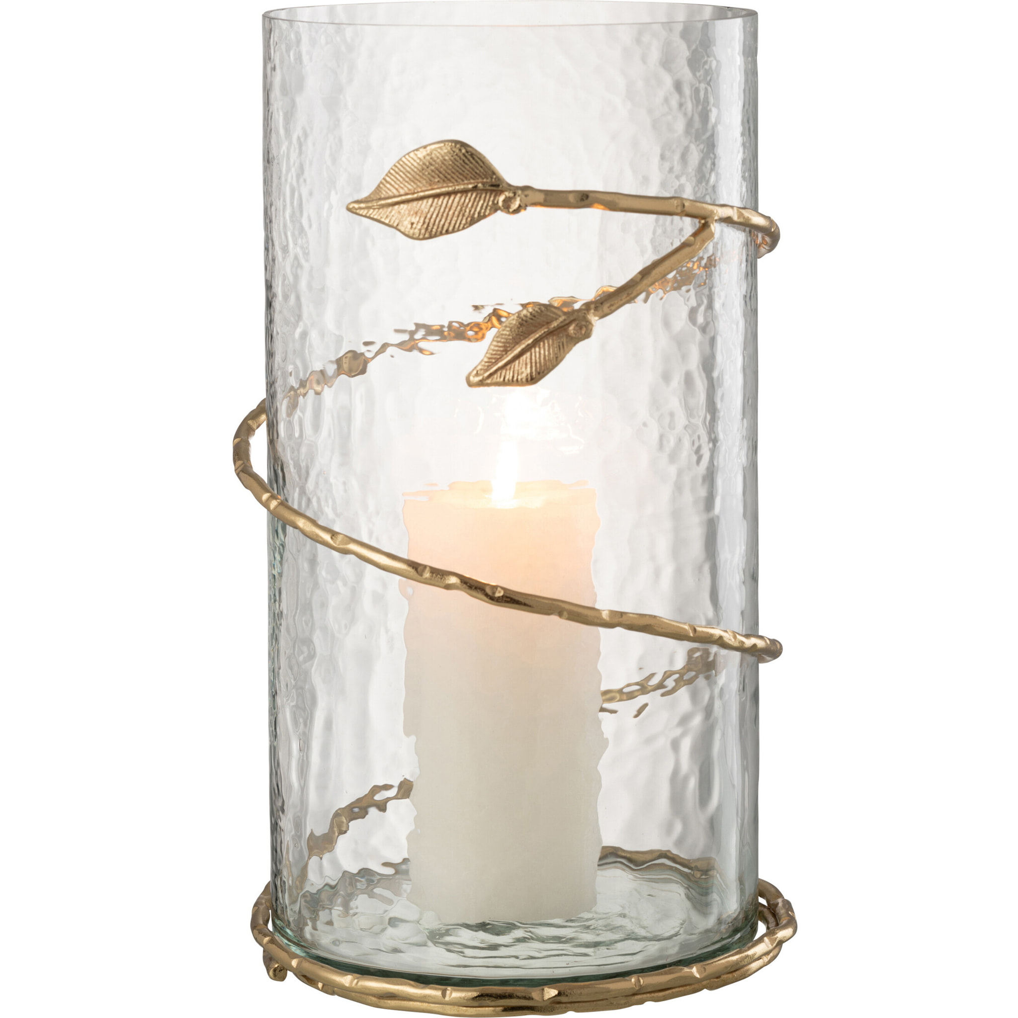 J-Line vase Feuillelong - verre//acier - transaprent/or - 34 cm de hauteur