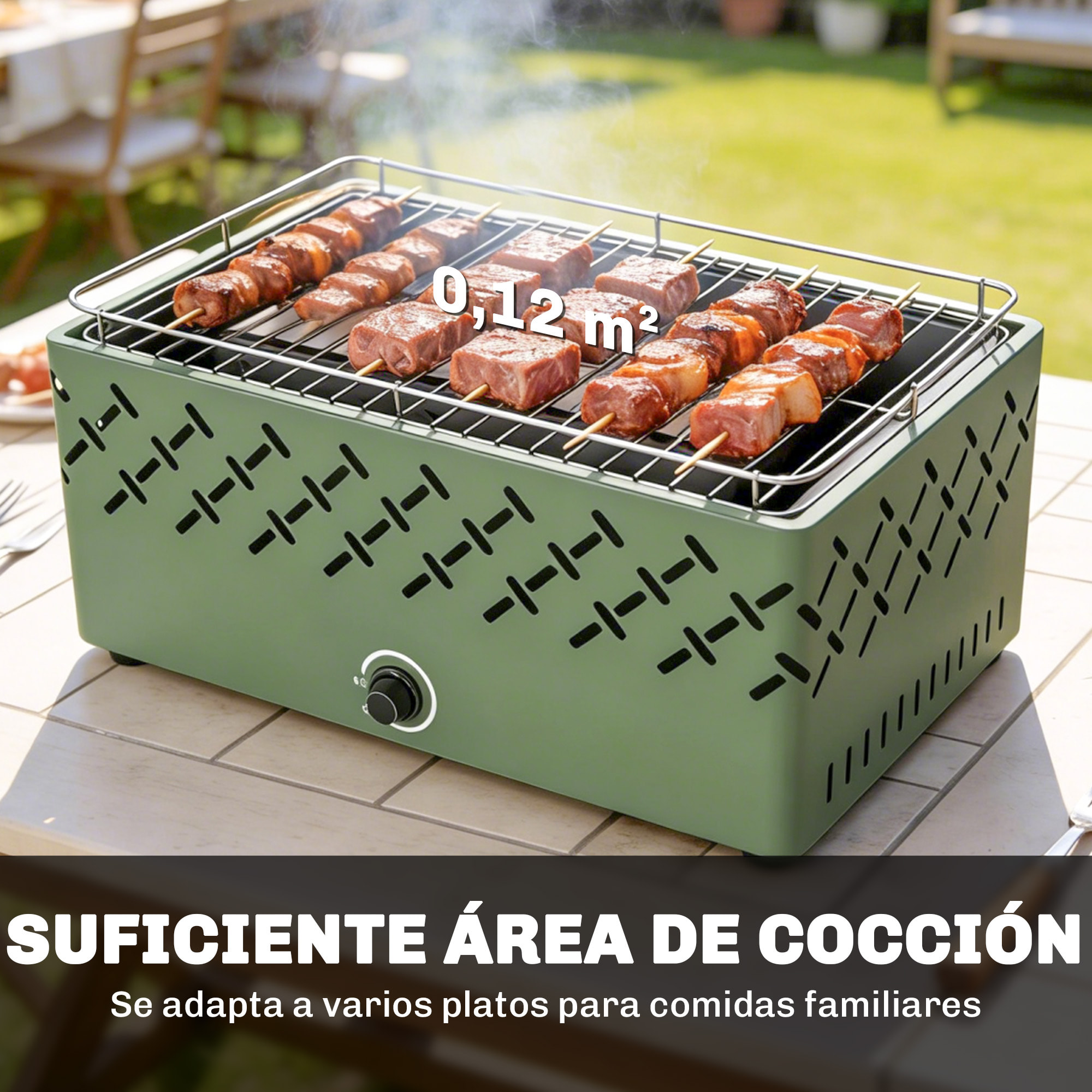 Barbacoa de Carbón, Barbacoa Portátil, 45,5x29x21 cm, con Ventilador Integrado, Temperatura Ajustable y Bandeja de Carbón, para Camping, Picnic, Fiesta en Jardín, Verde Claro