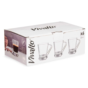 PACK 6 TAZZE IN VETRO CON MANICO IN METALLO 85 ML CAFFÈ